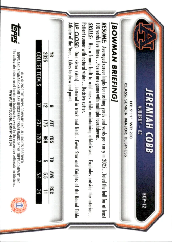 Jeremiah Cobb card back