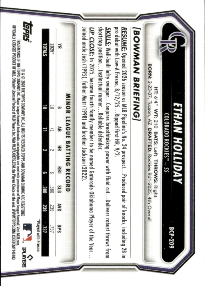 Ethan Holliday card back