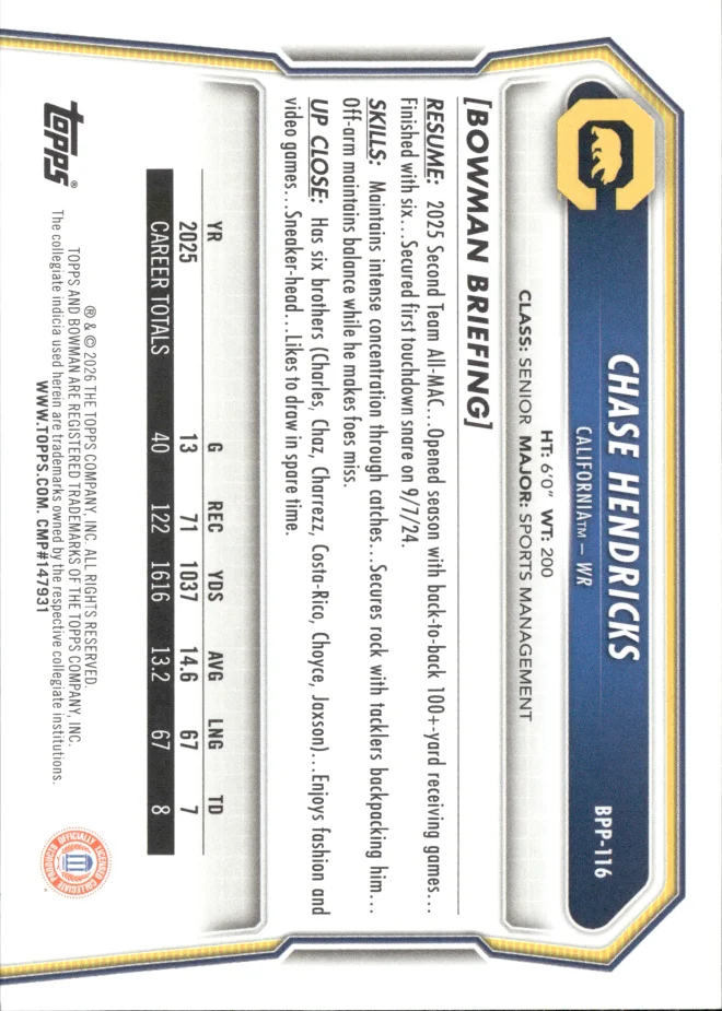 Chase Hendricks card back