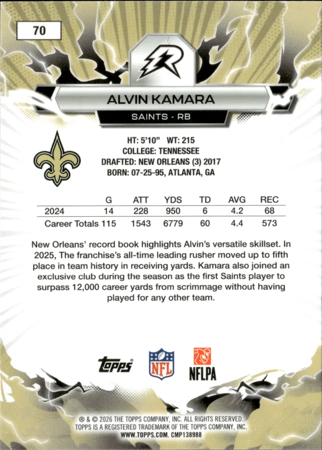 Alvin Kamara card back