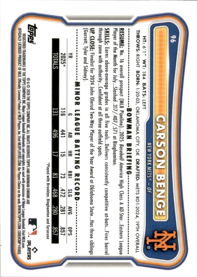 Carson Benge card back
