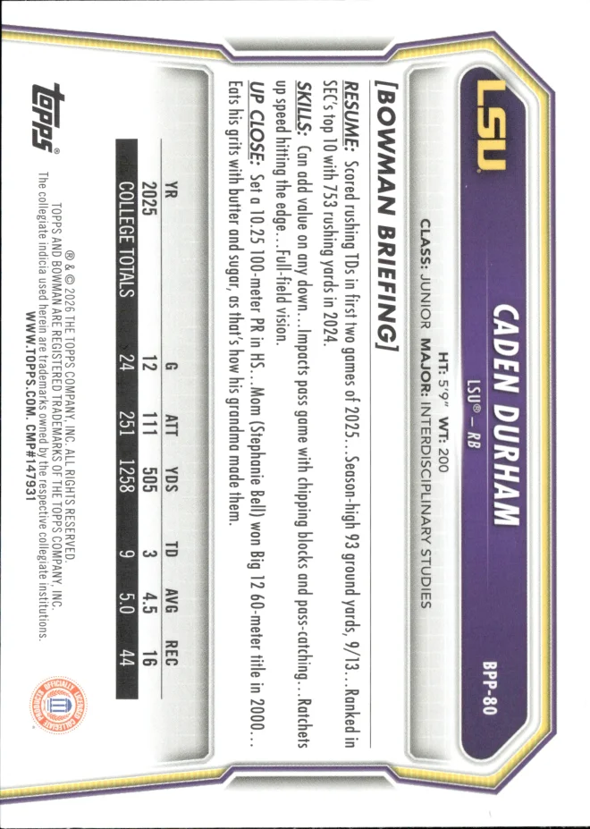 Caden Durham card back