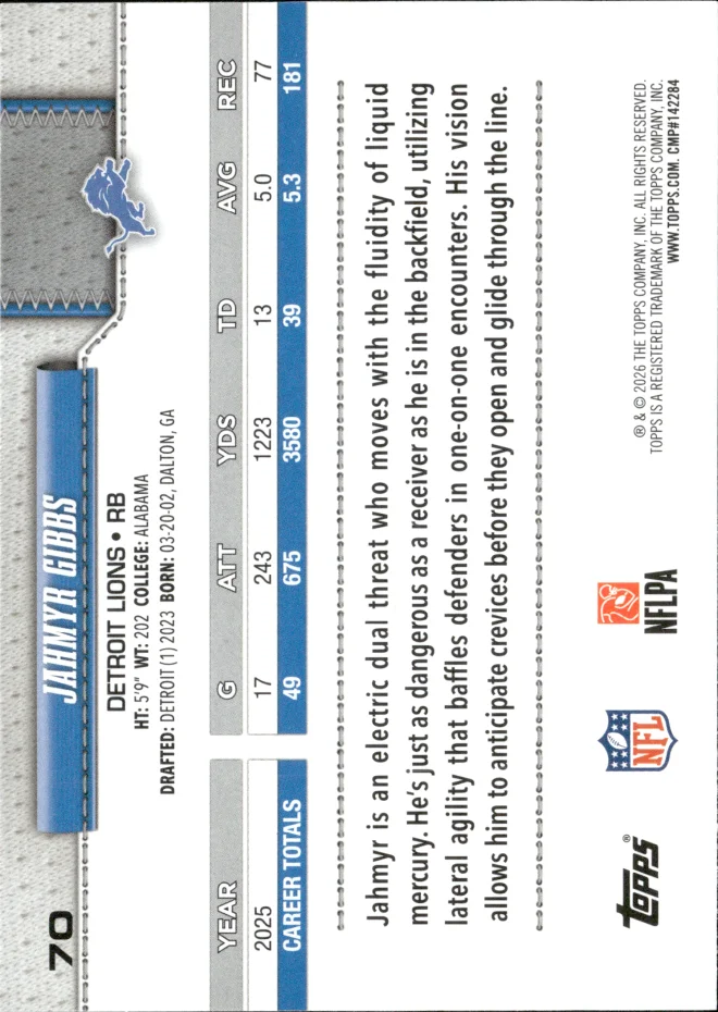 Jahmyr Gibbs card back