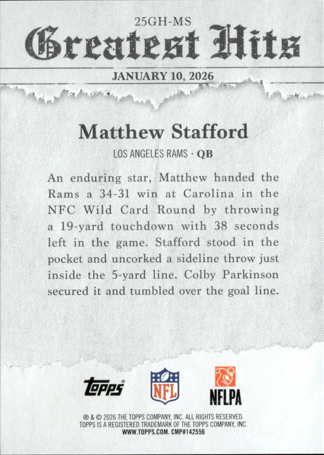 Matthew Stafford card back