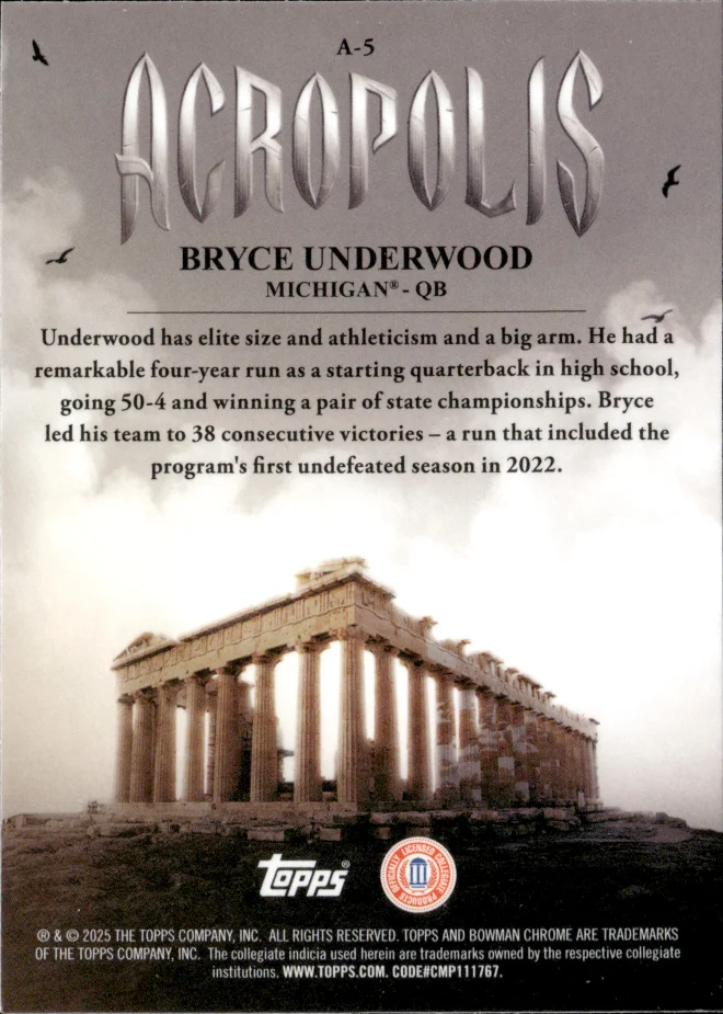 Bryce Underwood card back
