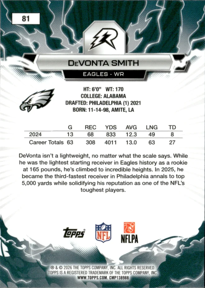 DeVonta Smith card back