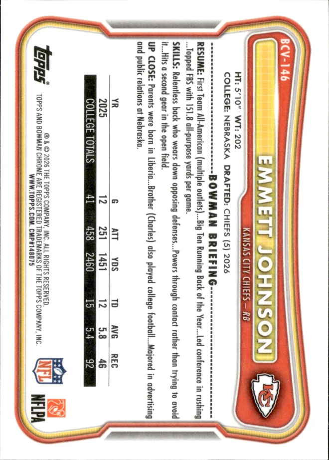 Emmett Johnson card back