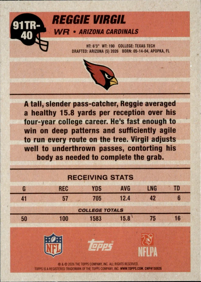 Reggie Virgil card back