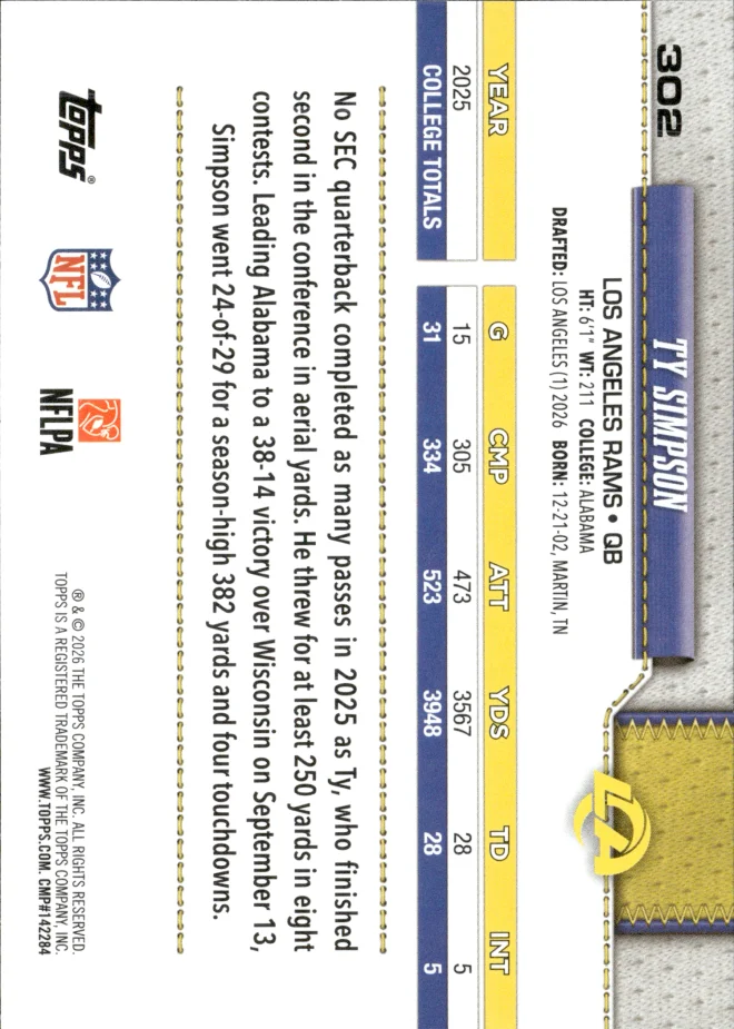 Ty Simpson card back