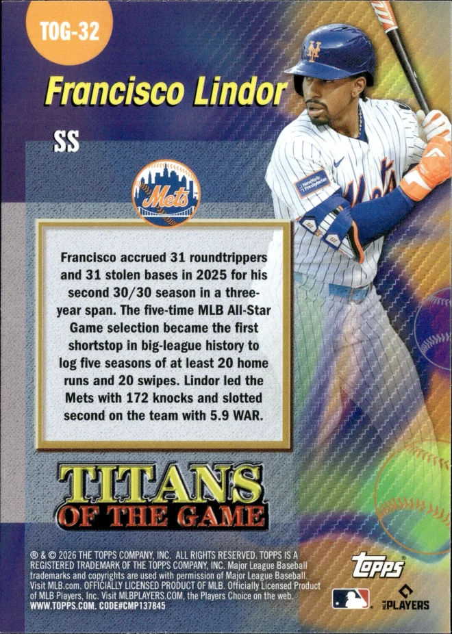 Francisco Lindor card back