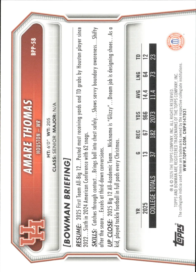 Amare Thomas card back