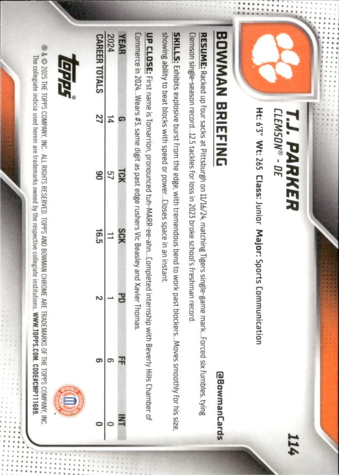 T.J. Parker card back