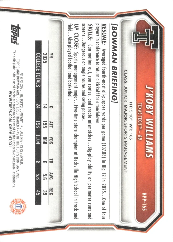 J'Koby Williams card back