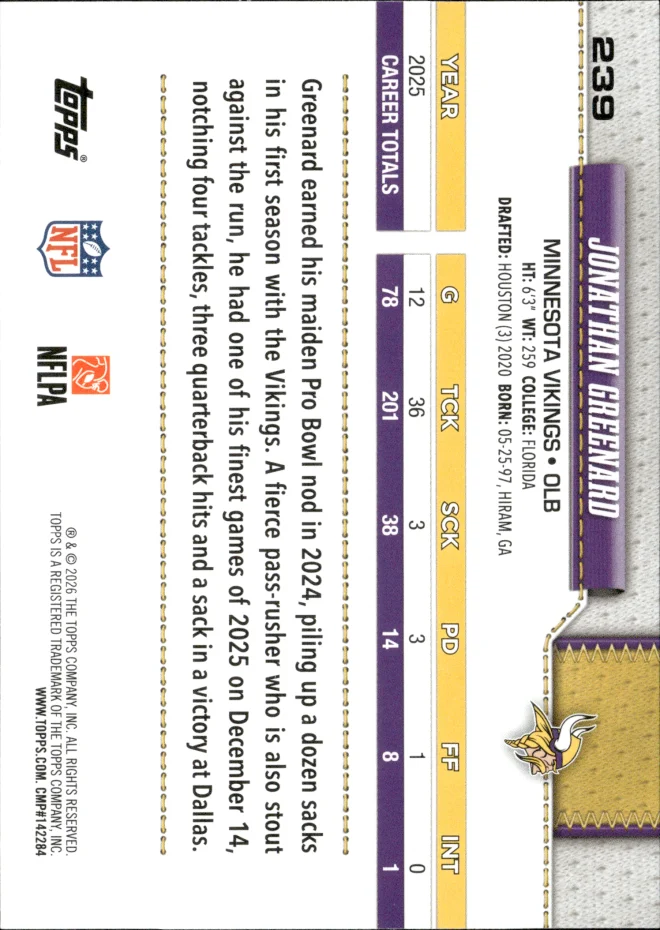Jonathan Greenard card back