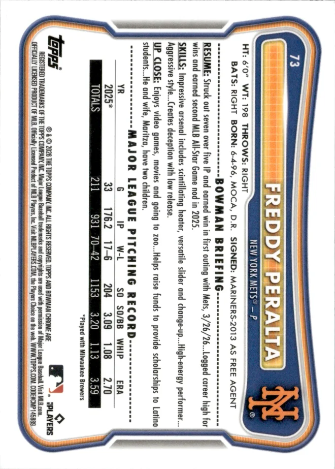 Freddy Peralta card back