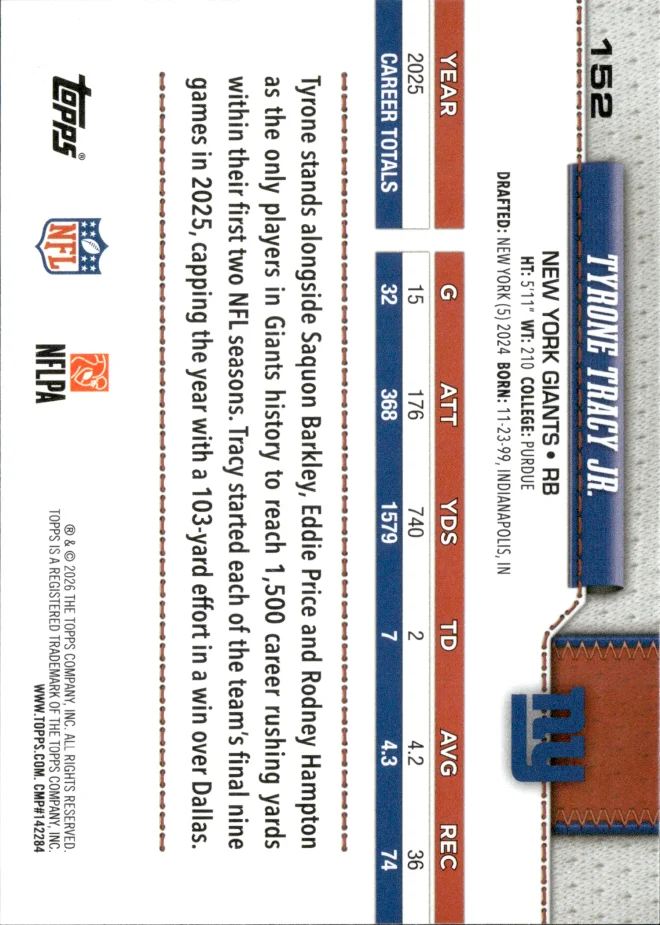 Tyrone Tracy Jr. card back