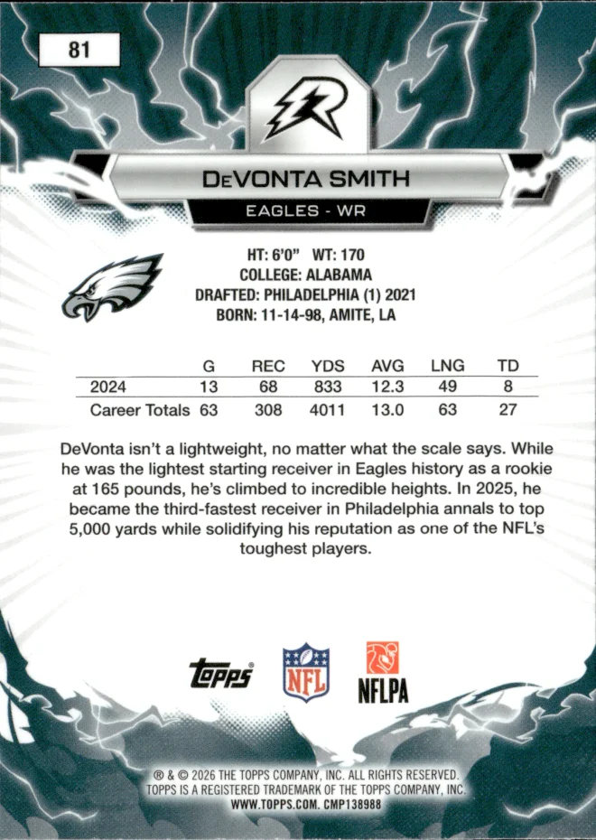 DeVonta Smith card back