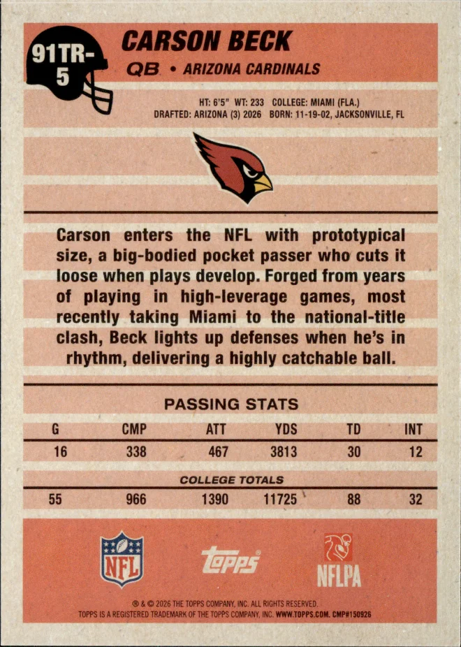 Carson Beck card back