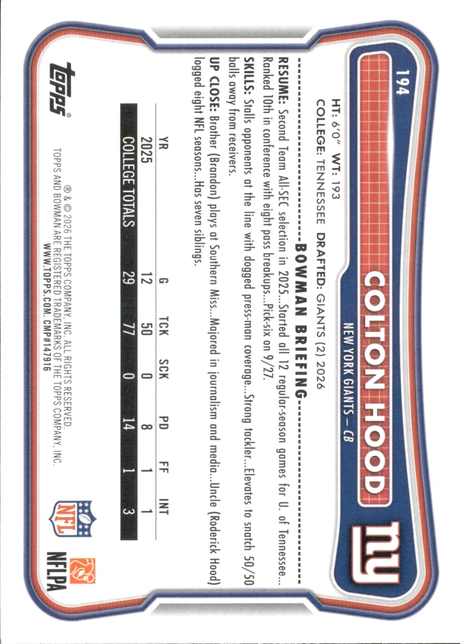 Colton Hood card back