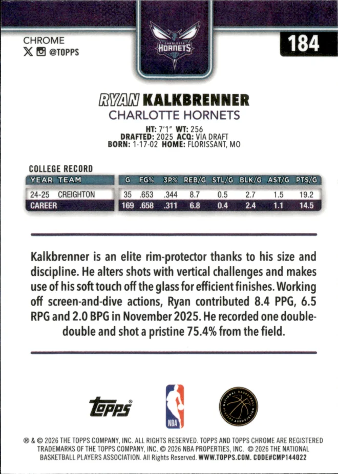 Ryan Kalkbrenner card back