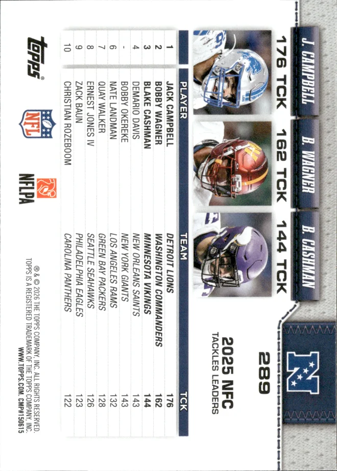 Jack Campbell / Bobby Wagner / Blake Cashman card back
