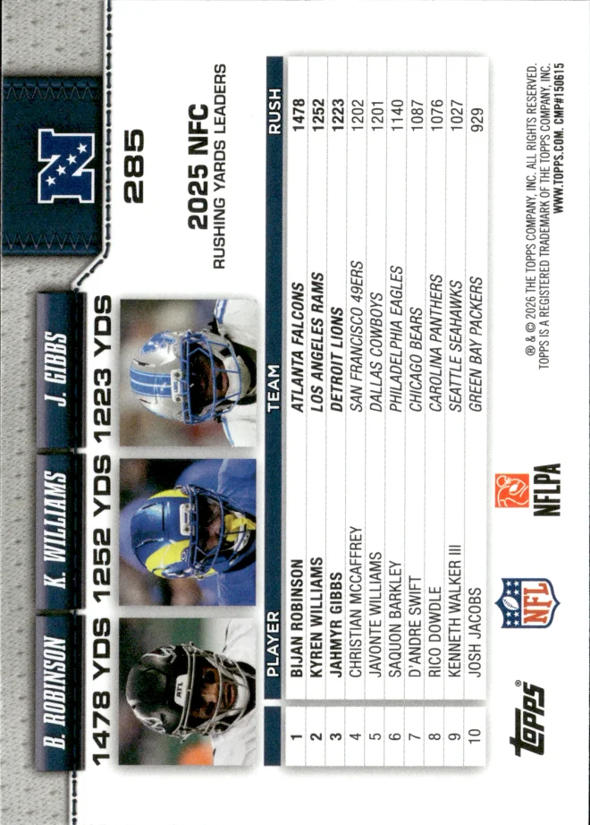 Bijan Robinson / Kyren Williams / Jahmyr Gibbs card back
