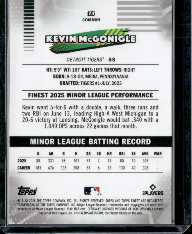 Kevin McGonigle card back