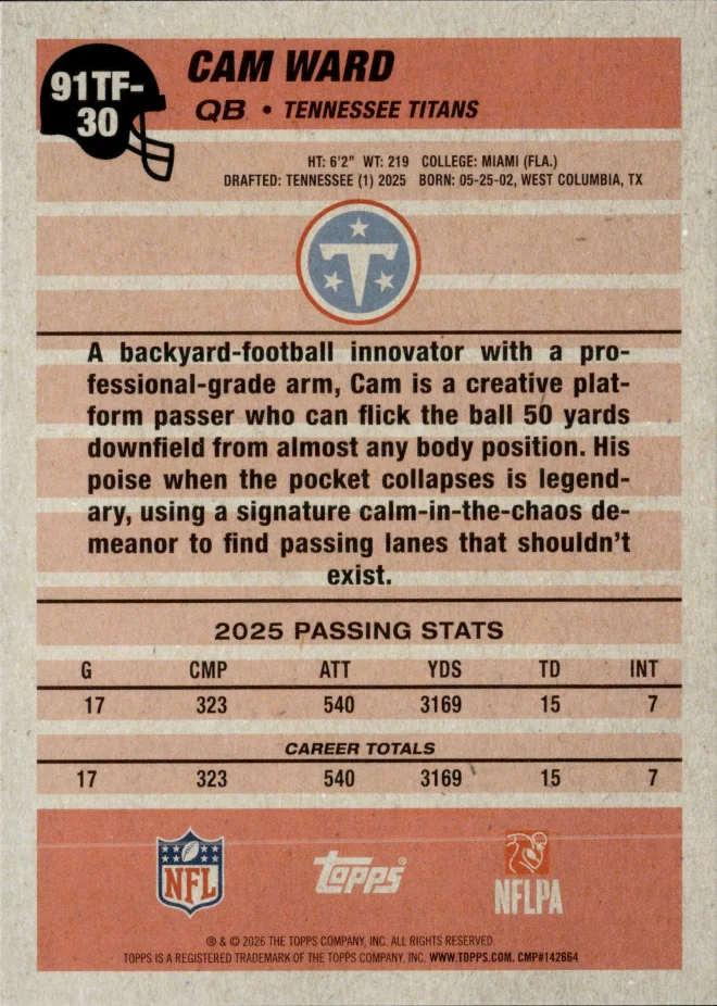 Cam Ward card back