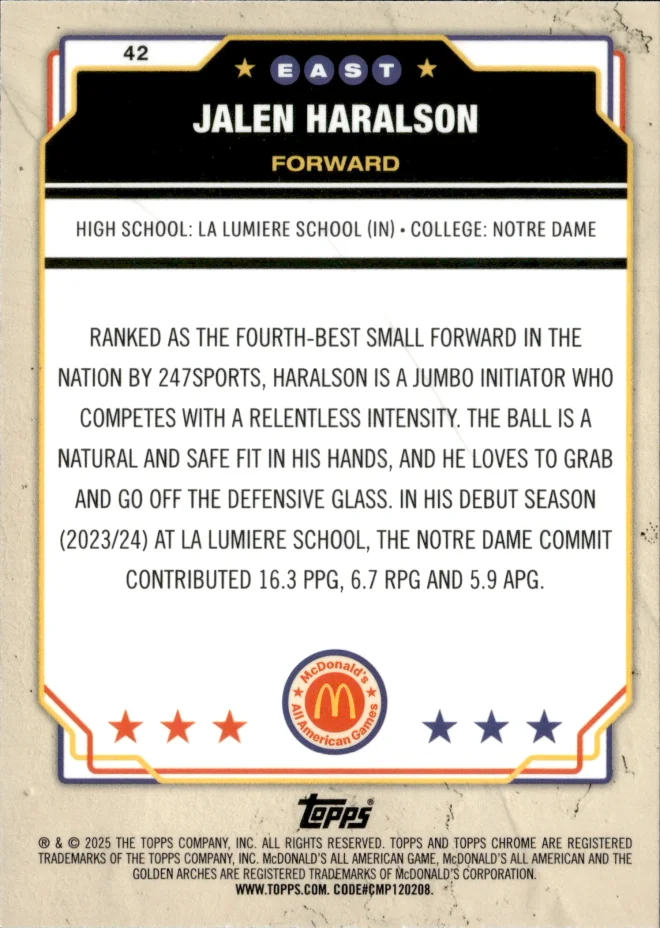 Jalen Haralson card back