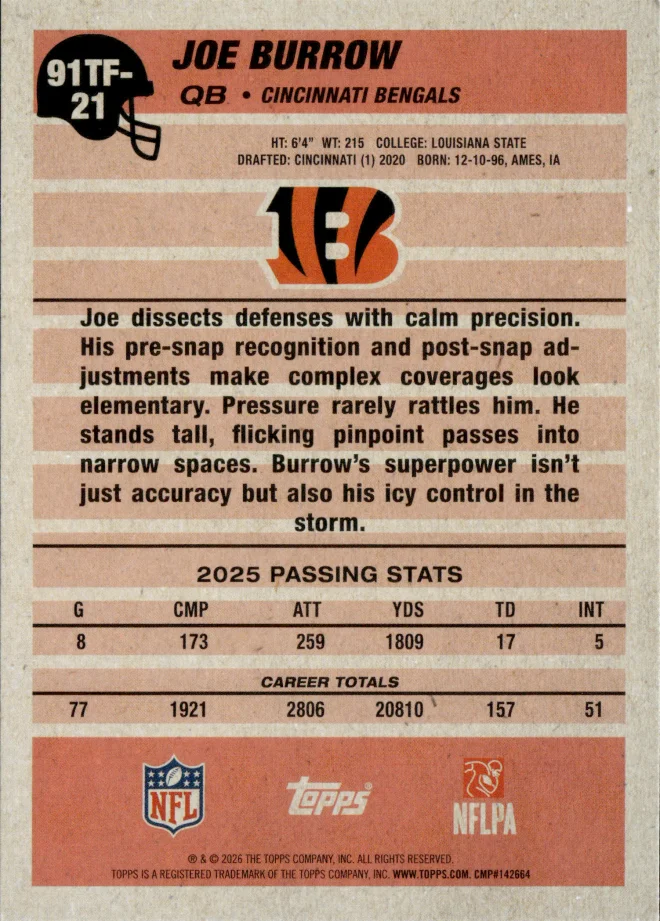 Joe Burrow card back