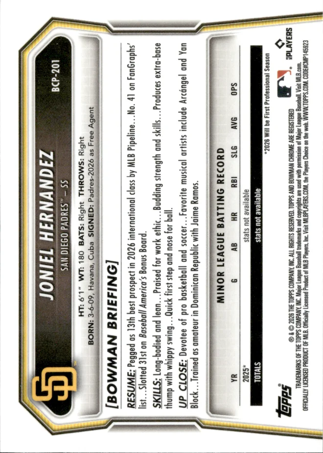 Joniel Hernandez card back
