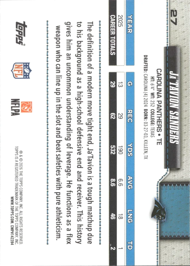 Ja'Tavion Sanders card back