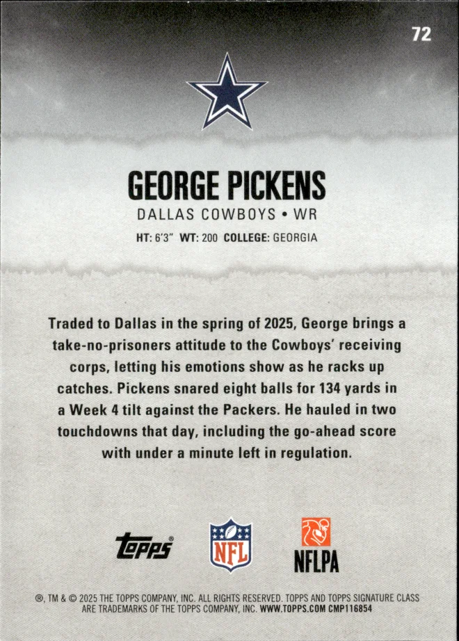 George Pickens card back