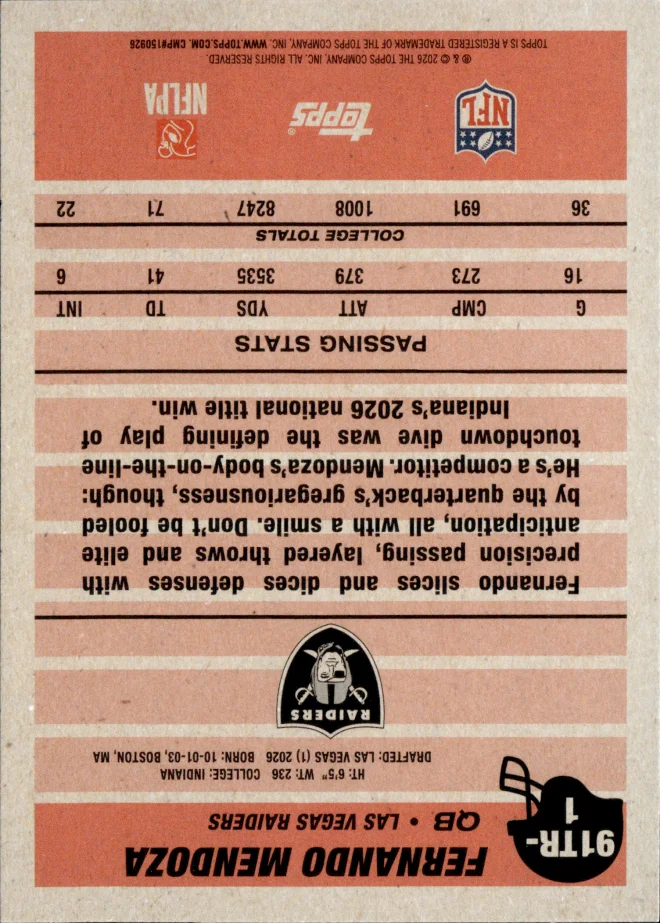 Fernando Mendoza card back