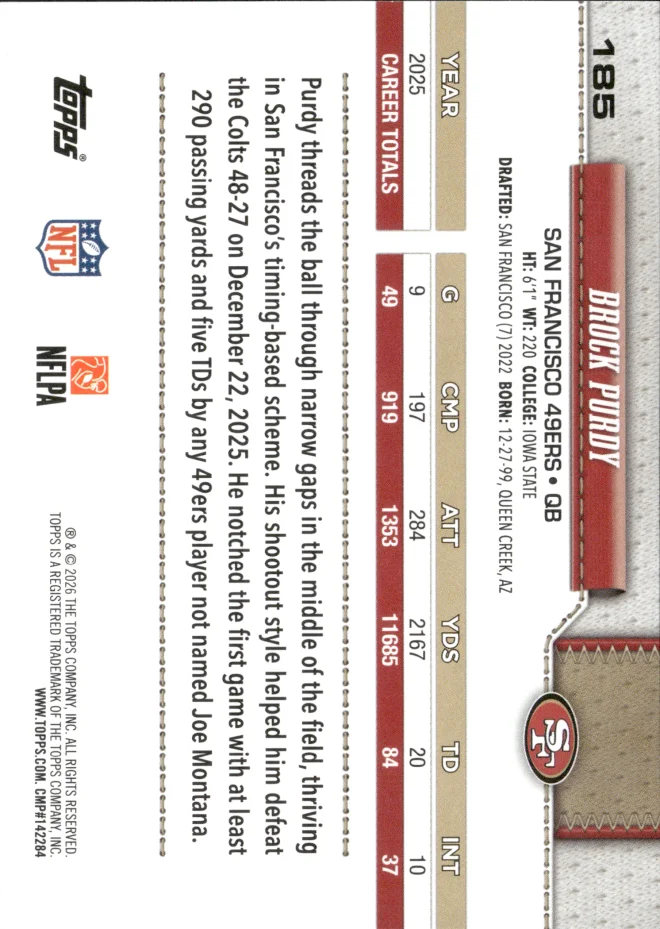 Brock Purdy card back
