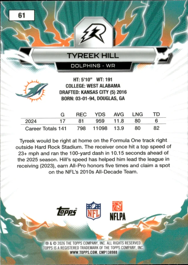 Tyreek Hill card back