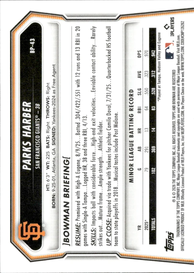 Parks Harber card back