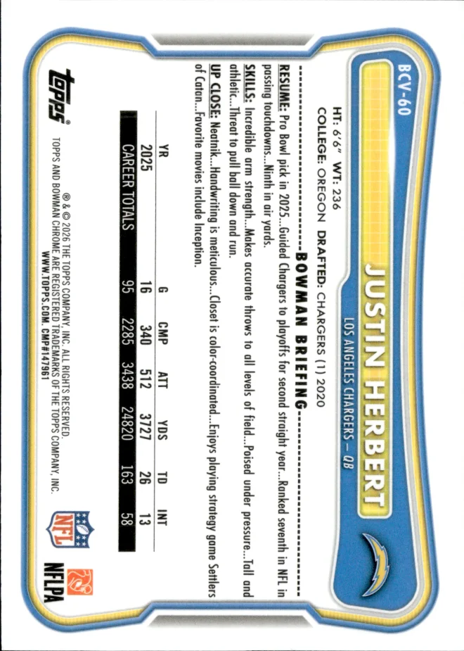 Justin Herbert card back