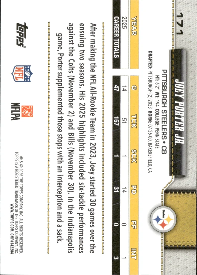 Joey Porter Jr. card back