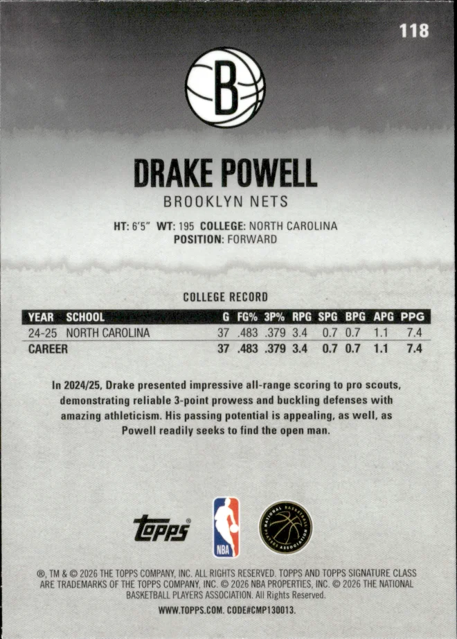 Drake Powell card back