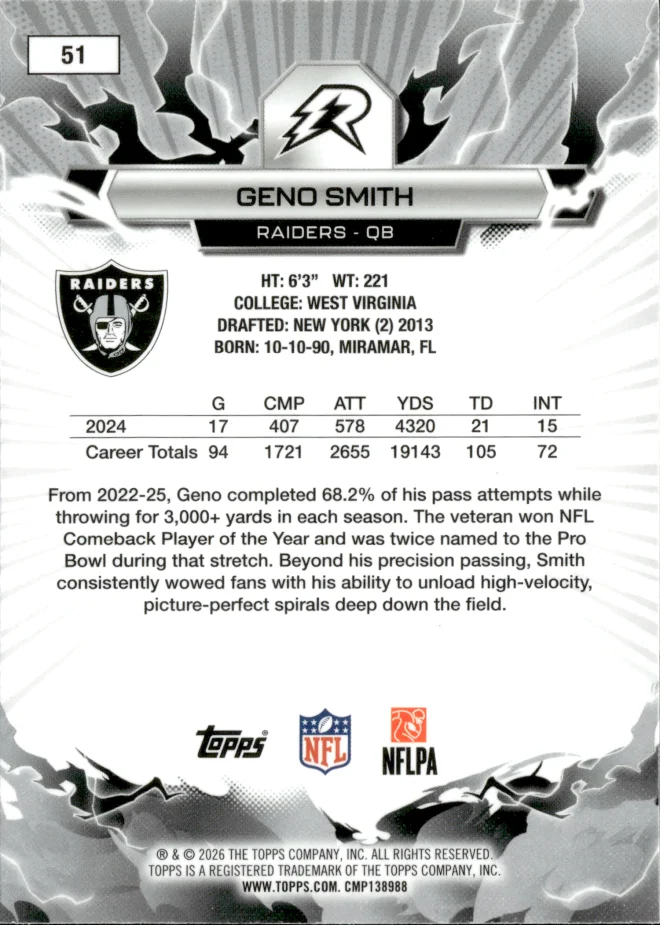 Geno Smith card back