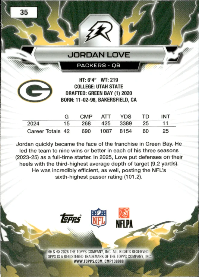 Jordan Love card back