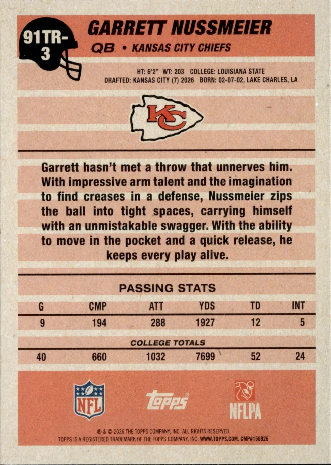 Garrett Nussmeier card back