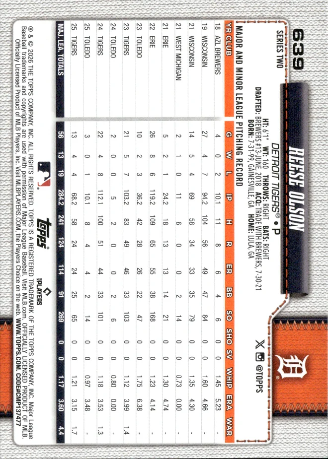 Reese Olson card back