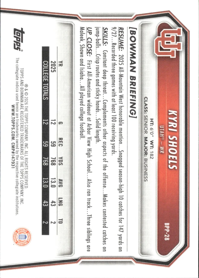 Kyri Shoels card back