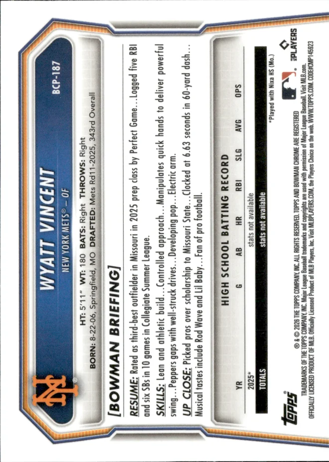 Wyatt Vincent card back