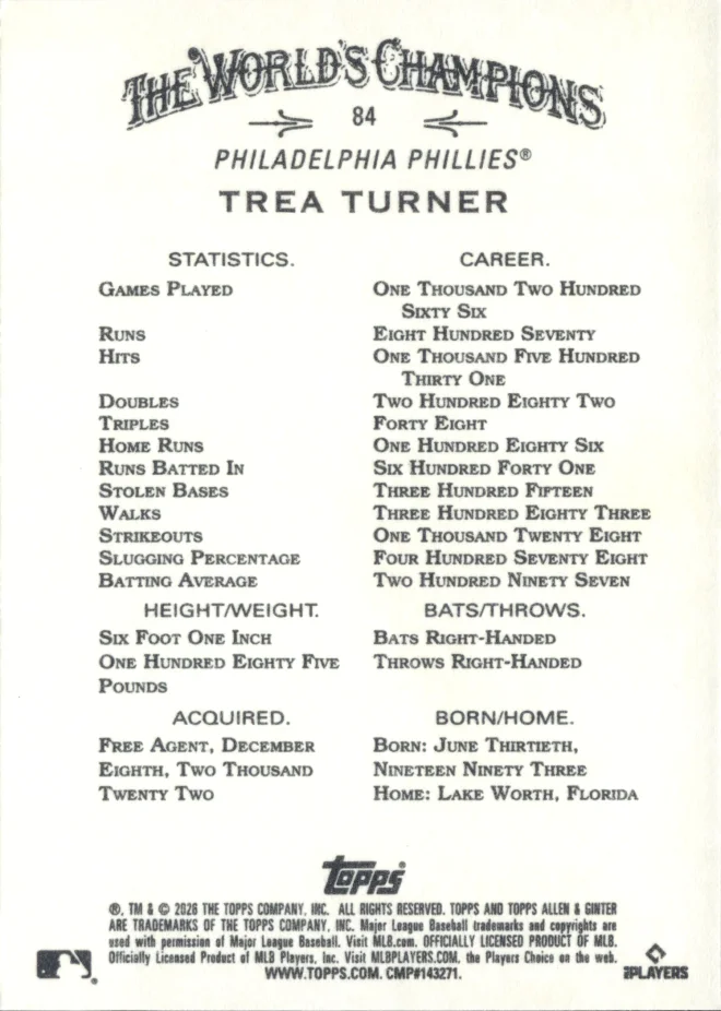 Trea Turner card back