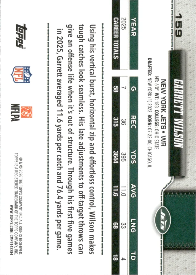 Garrett Wilson card back