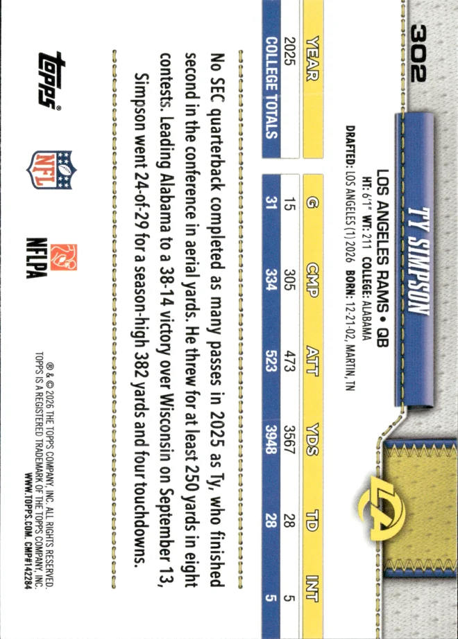 Ty Simpson card back