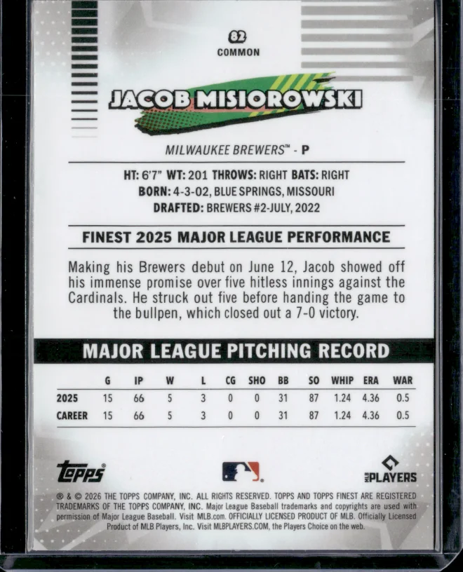 Jacob Misiorowski card back